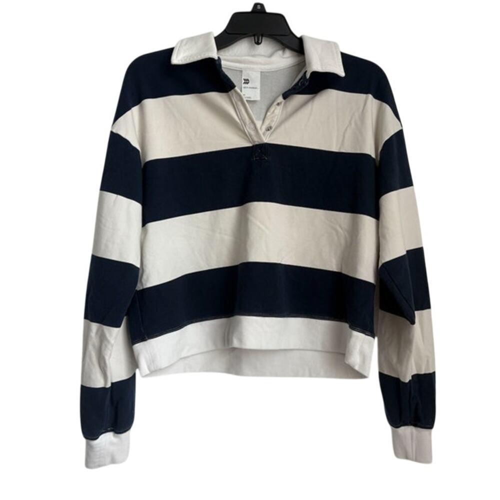 Rugby Striped Oversized Polo Sweatshirt Pullover Size XS
